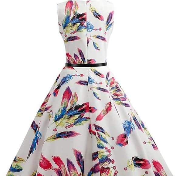 Colorful Feather Sleeveless Dress, Size Medium - Picture 1 of 13